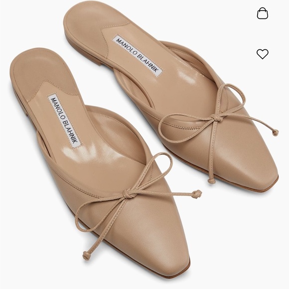 Manolo Blahnik Beige Ballerimu Leather Flats with Bow Detail - Picture 1 of 6